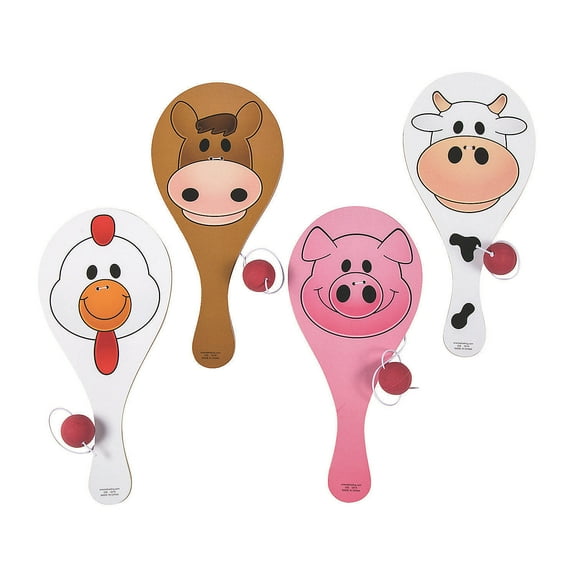 Fun Express Farm Animal Paddleball Games - 4 Pieces