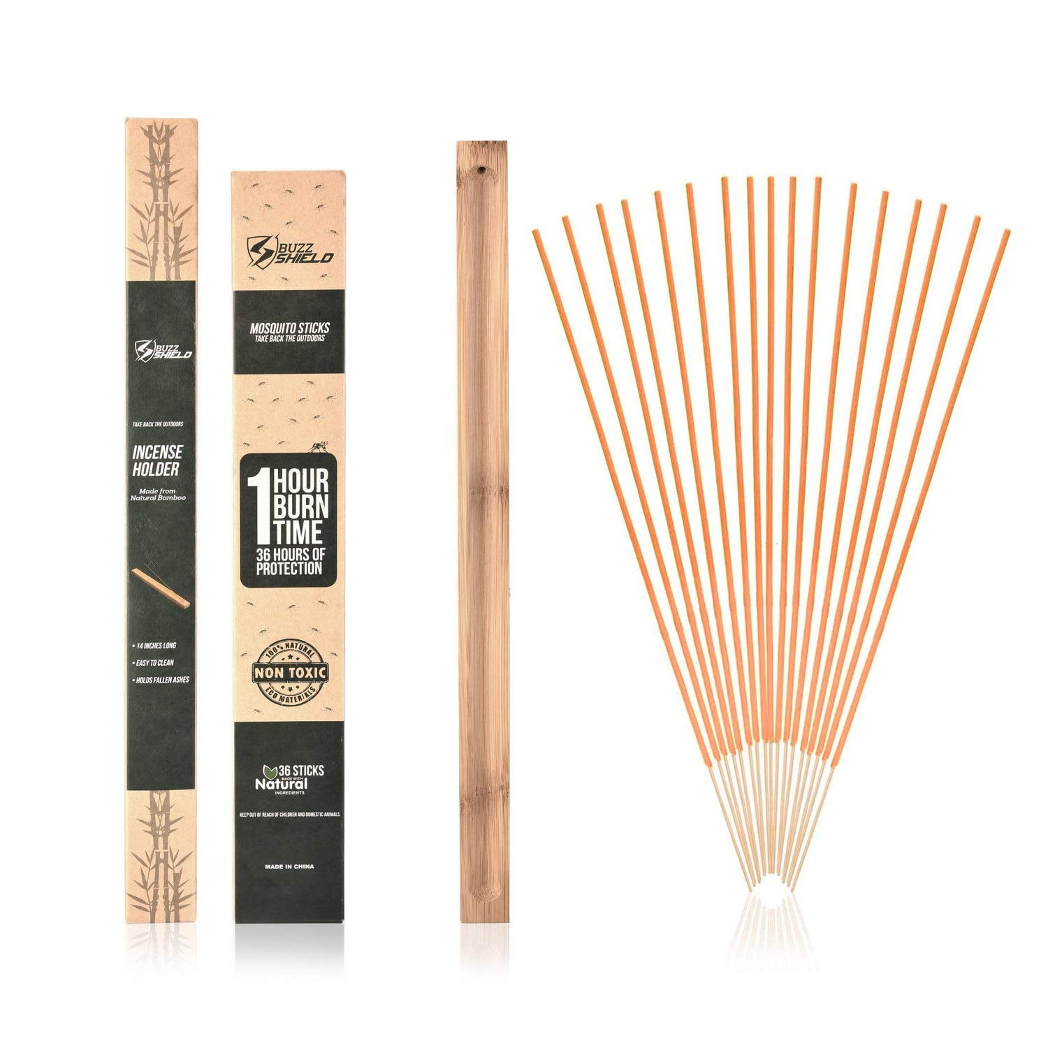 Mosquito Repellent Sticks Incense (36 Pack with Ash Tray) Citronella Lemongrass Rosemary