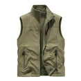 thumbnail image 3 of Fleece Hoodies for Men Zip up Men's Outdoor Vest Solid Color Fleece Lined Warm Stand Collar Sleeveless Jackets Reversible Wear Waistcoat for Work Fishing Travel Khaki L, 3 of 4