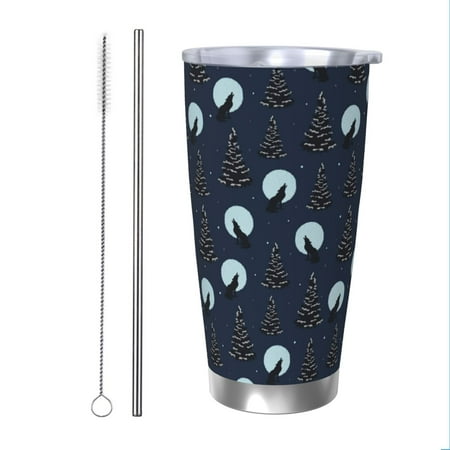 

Goofa Night Forest Wolf for 20 oz Skinny Tumbler Stainless Steel Coffee Mug Slim Vacuum Insulated Travel Cup Car Cup-Straw Two-piece Set