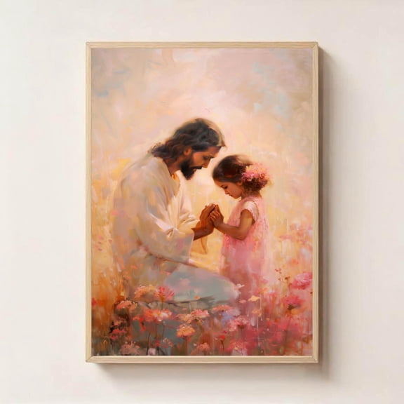 Jesus And Little Girl Art – Christian , Gentle Jesus Print For Nursery, Prayer Room Or Faith Wall Decor UNFRAMED Poster, Wall Art for Decor, Present, 8x12