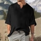 thumbnail image 2 of Men's Solid Color Pleated Quarter Sleeve Top Men's Retro V-Neck TopM, 2 of 5