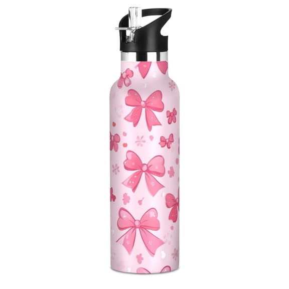 Kids Insulated Stainless Steel Sports Water Bottle 600ml (20oz) Pink Cute Bows