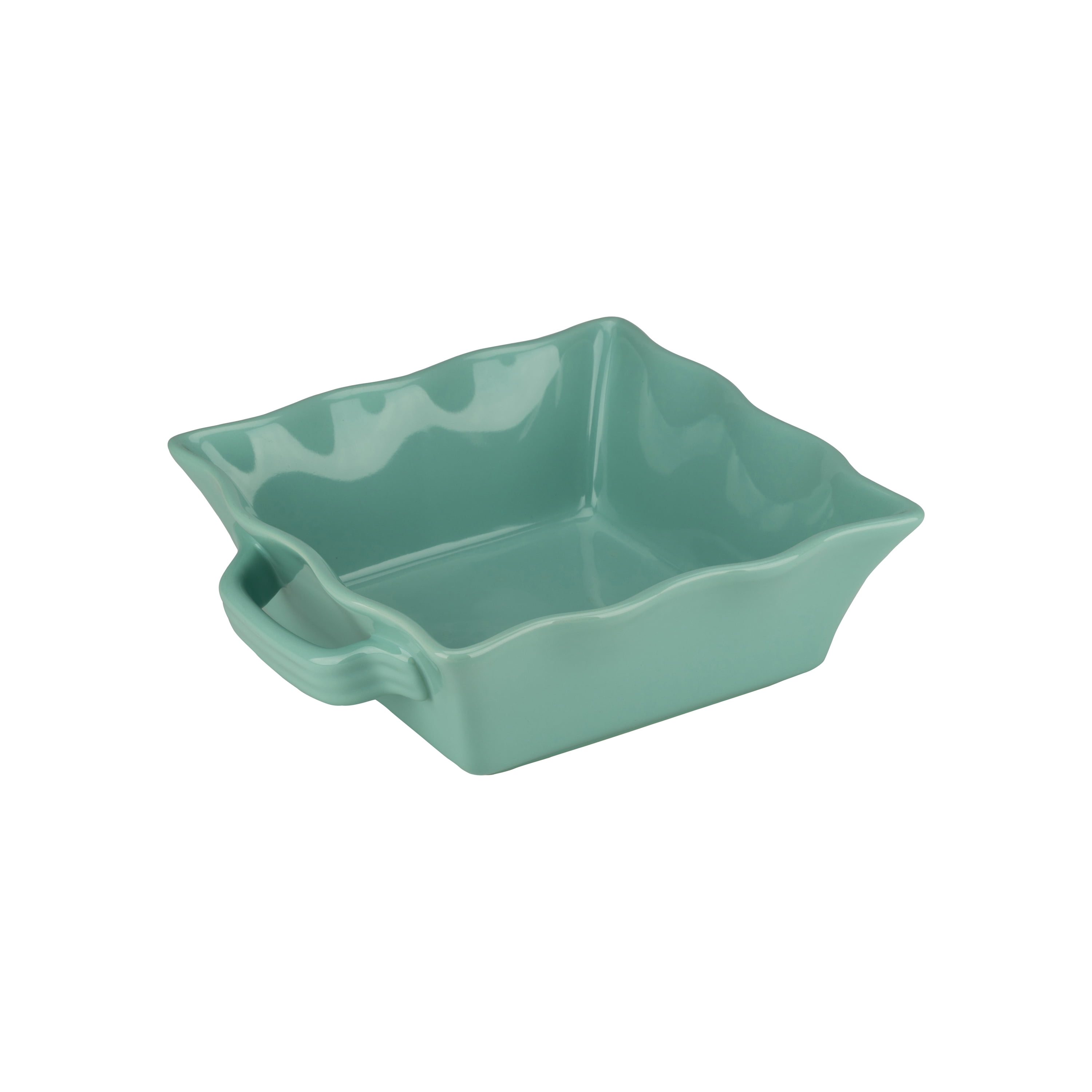 10 Strawberry Street Ruffled Square Ceramic Bakers Set of 2, Turquoise