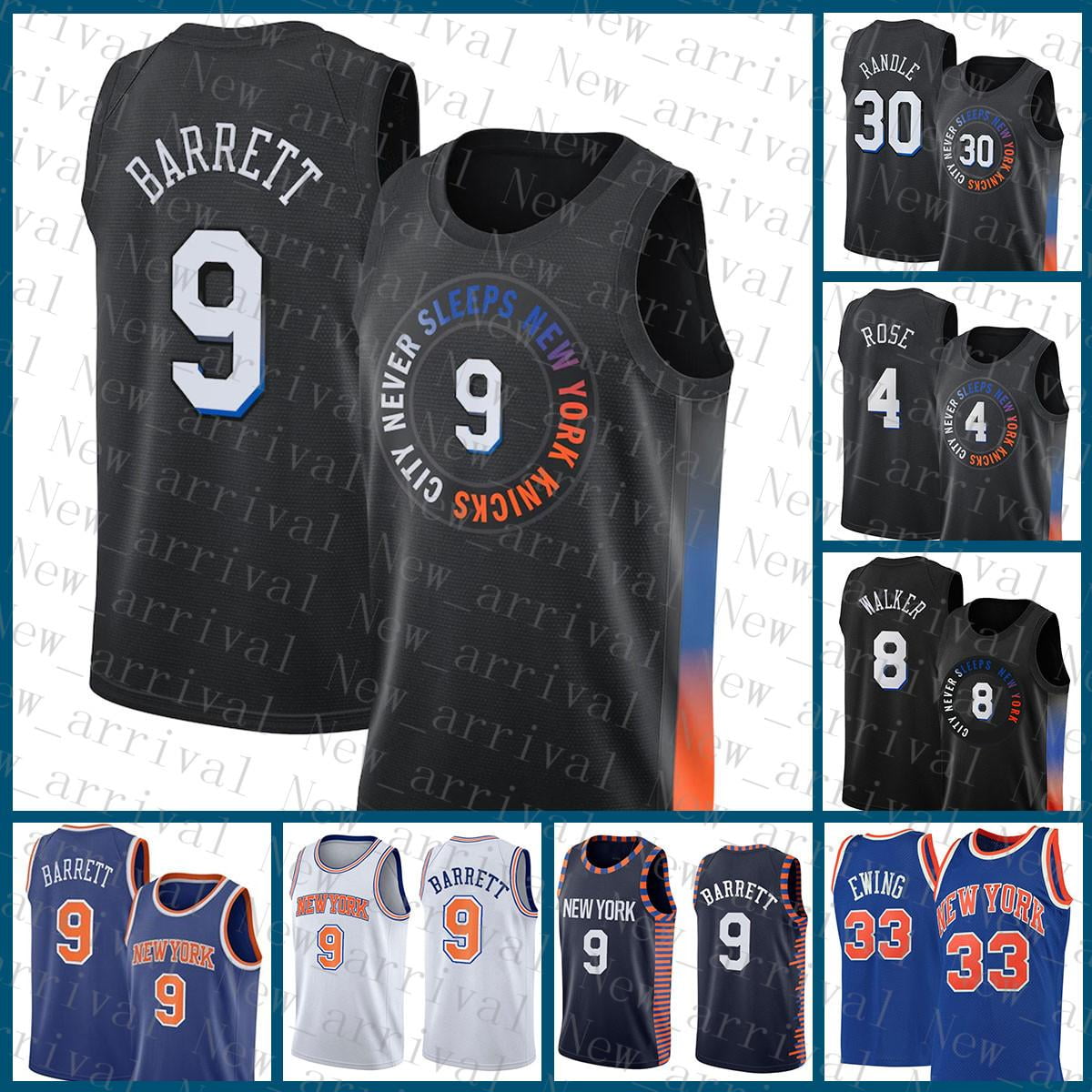NBA_ Jersey New''York''Knicks''Men 8 33 RJ Barrett Julius Randle Derrick  Rose Basketball Jersey 9 30 4 Kemba Walker Patrick Ewing 121 