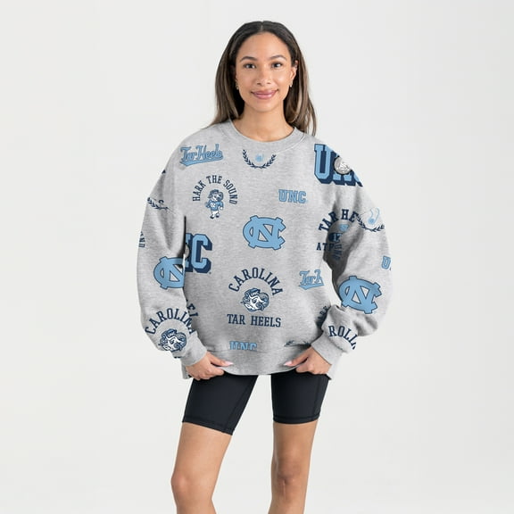 Women's Gameday Couture Gray North Carolina Tar Heels Always on Repeat Fleece Sweatshirt