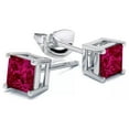 thumbnail image 2 of 14k White Gold Plated Over Sterling Silver 1/2 Ct Princess Cut Created Ruby Stud Earrings, 2 of 2