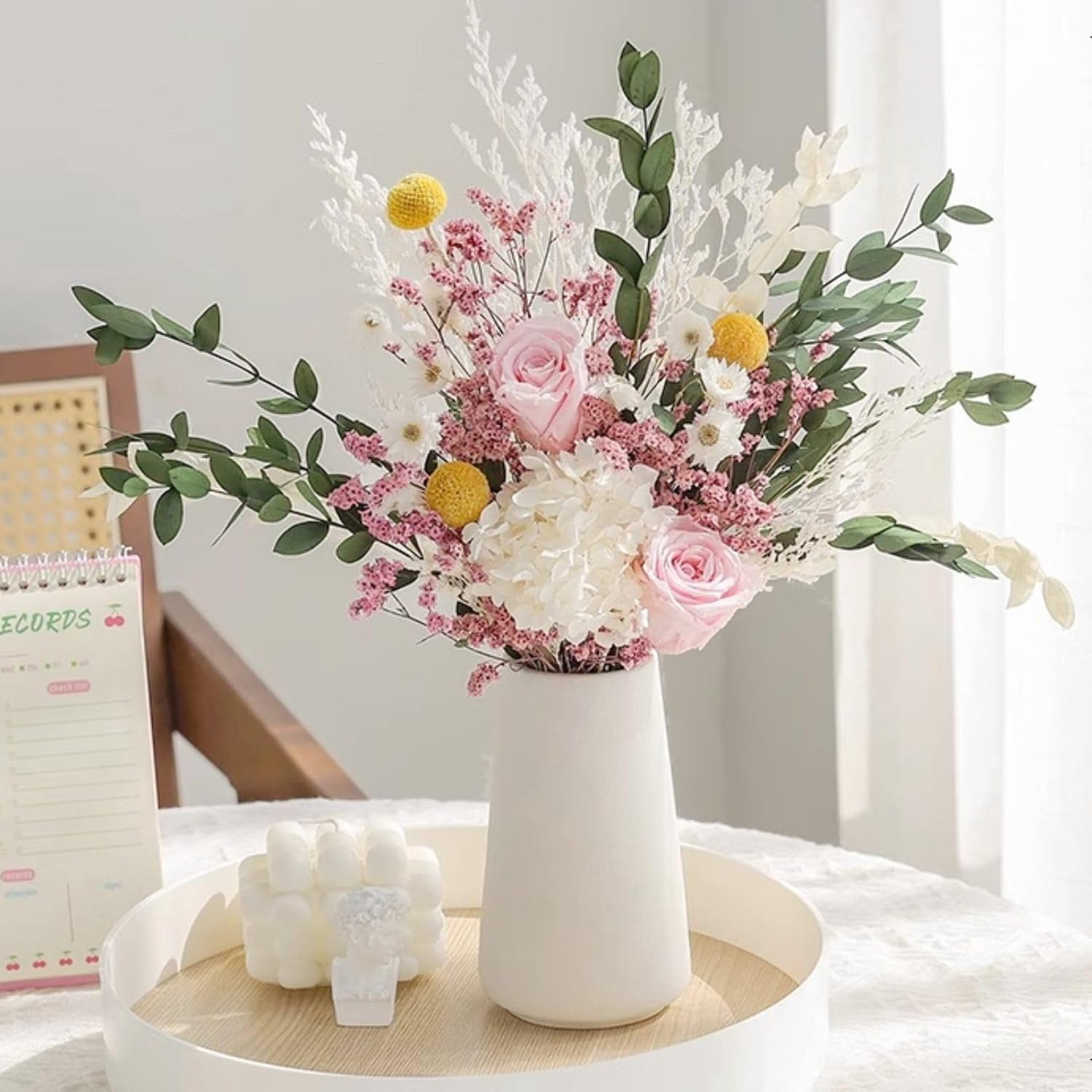 Dried Flowers Bouquet, Dry Caspia Flower Bundle, Floral Lavender, Babys Breath Arrangements for Wedding Decor, Door Wreath, Home Party Table Vase Decoration (White, 17'')