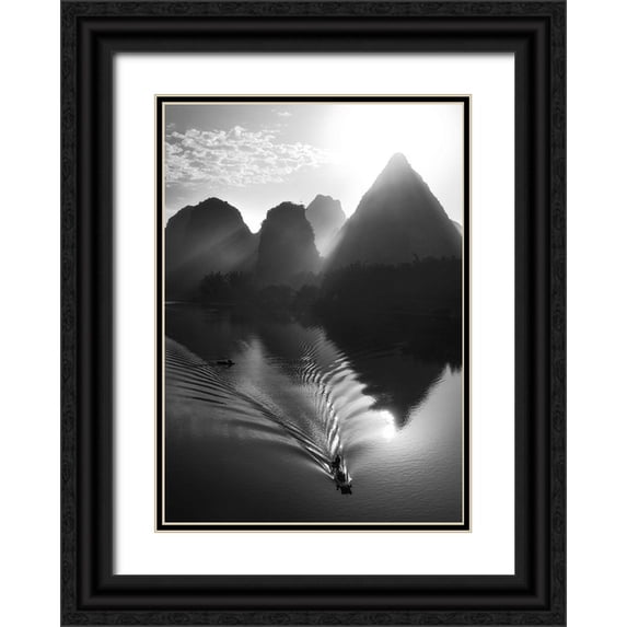 Massetti, Fabrizio 14x18 Black Ornate Wood Framed with Double Matting Museum Art Print Titled - Fisherman at Sunrise