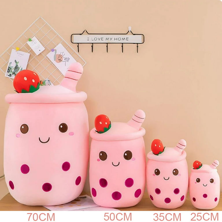 Cute Boba Milk Tea Plushie Toy Soft Stuffed Apple Pink Strawberry Taste Milk Tea Hug Pillow Balls Bubo Tea Cup Cushion,50CM, Size: 50 cm, Brown
