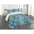 thumbnail image 3 of Ambesonne Blue Quilted Bedspread Set 3 Pcs, Underwater Wildlife Ethnic, King Size, Turquoise Blue Lavender, 3 of 5