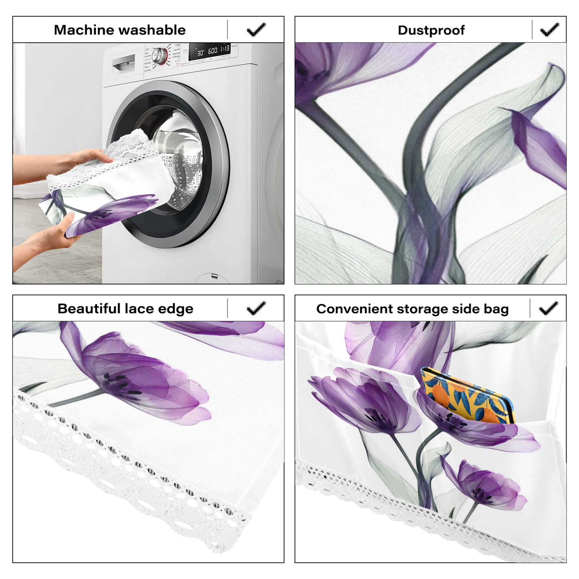 Wobogo Purple Tulips Washing Machine Cover Dustproof Washer Dryer Cover Waterproof Laundry Room Decorative Protector