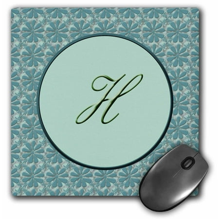 3dRose Elegant letter H in a round frame surrounded by a floral pattern all in teal green monotones, Mouse Pad, 8 by 8 inches