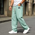 thumbnail image 2 of WOLIAUO Mens Linen Cotton Pants Drawstring Waist Lightweight Loose Fit Straight Leg Casual Big and Tall Linen Pants Beach Travel (2XL Light Green), 2 of 5