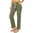 thumbnail image 2 of Cali1850 Women's Casual Linen Pants 29" Inseam Oceanside Drawstring Smocked Waist Lounge Beach Trousers with Pockets, 2 of 5