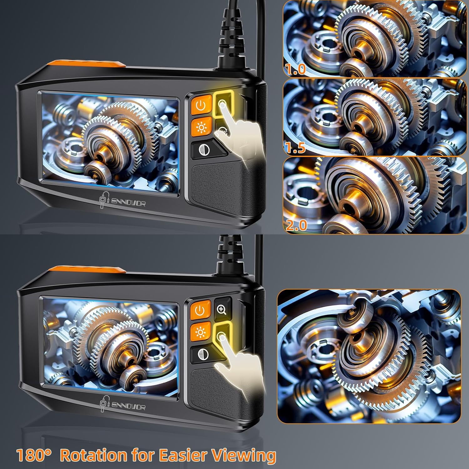 Endoscope Camera, 1920P HD Digital Borescope with 4.3" IPS Screen, No App No WiFi Endoscope with 8 Adjustable LED Lights, IP67 Semi-Rigid Cable Waterproof Drain Camera (16.4ft/5m)