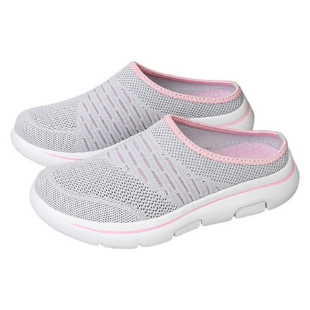 

WNVMWI Womens Shoes Business Casual Shoes for Women White Sneakers White Shoes for Women Couple Solid Wrapped Toe Flyweave Mesh Breathable Half Flip Flops Large Size Casual Shoes Footwear