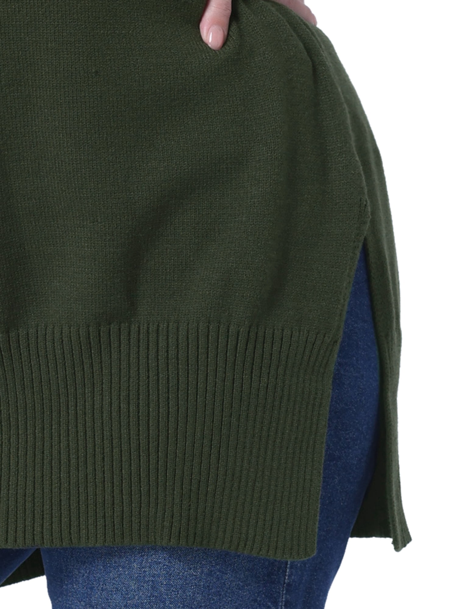 DARING DIVA Women's Plus Crew Neck Long Sleeve Slit Hem Pullover Sweater 4X Army Green