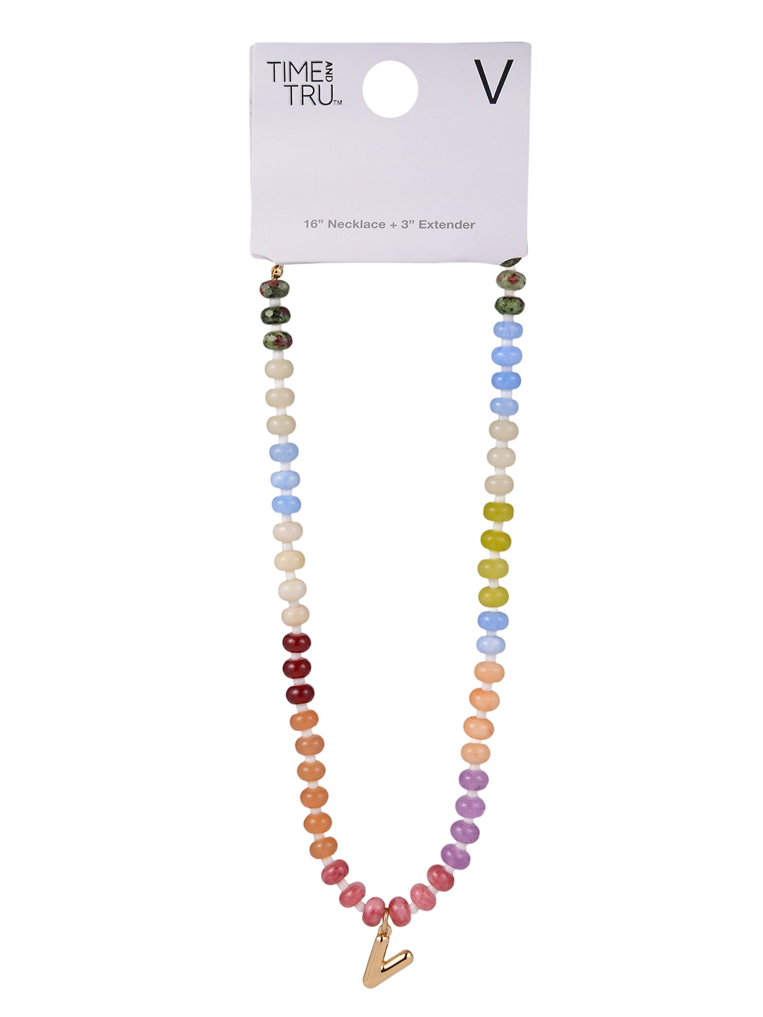 Time and Tru Goldtone Multicolored Bead Initial "V" Necklace