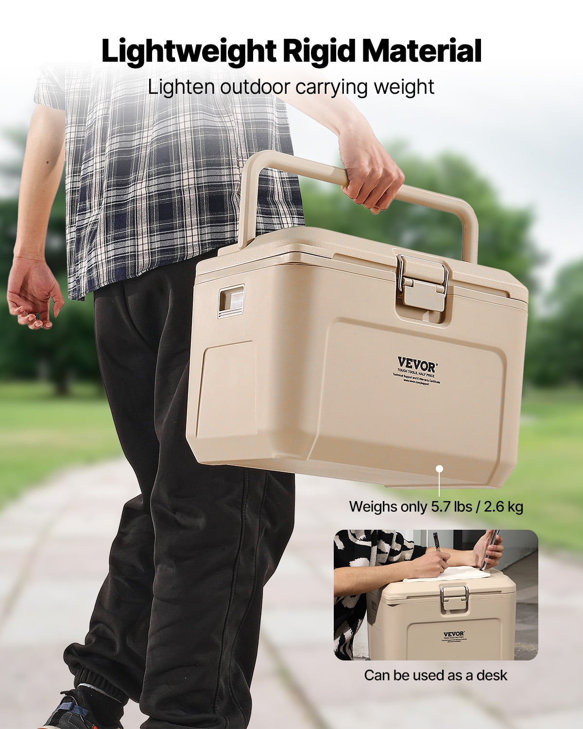 VEVOR Portable Cooler, 16.5 QT Hard Cooler with Ice Retention, Heavy-Duty Handles and Cup Holder, Lightweight Rigid Material Insulated Portable Cooler, Suitable for Family Picnics and Short Trips