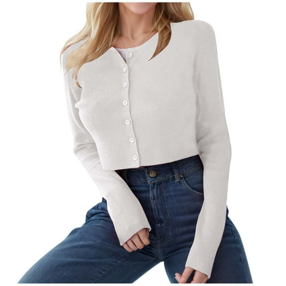 RMGVDSD Cardigan Sweaters For Women Long Sleeve Button Down Lightweight Ribbed Knit Tops Women's Cropped Cardigans Solid Color Casual Pullovers Jumpers /White