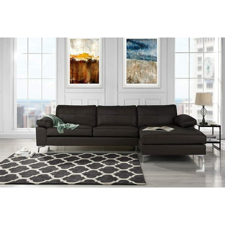 Leather Sectional Sofa L Shape Couch With Chaise Dark Brown