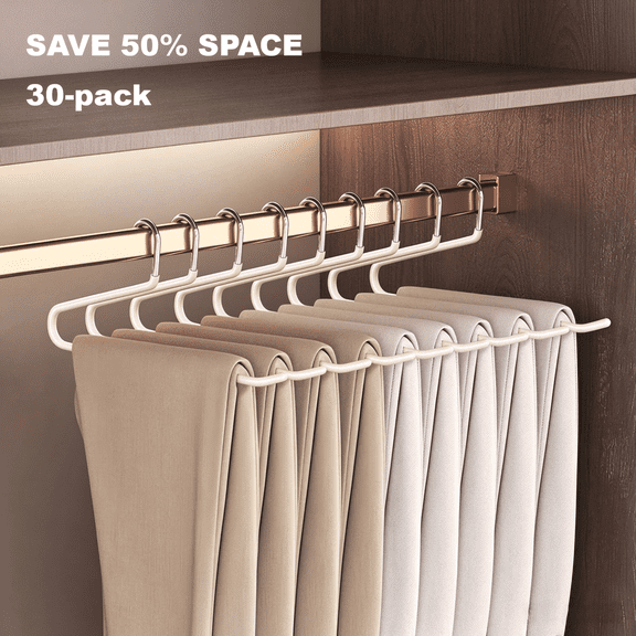 Joybos 30 Pack Metal Pants Hangers, Rust-Resistant Open End Trouser Hangers, Strong & Durable for Jeans, Suits and Pants, Smooth Edges No Crease