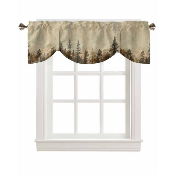 Tie Up Valance Curtain for Kitchen,Overlay Tree Deep Forest Rod Pocket Short Curtains Adjustable Tie-Up Shade Valances,Vintage Plant Window Treatment for Bathroom Bedroom
