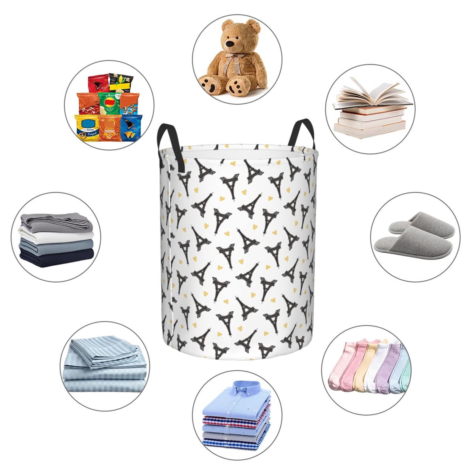 Large Laundry Basket with Handles - Eiffel Tower hearts Kids Baby Dirty Clothes Laundry Hamper for Bedroom Aesthetic