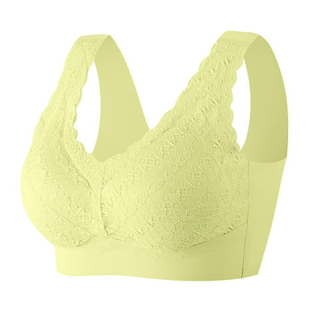 

ZMHEGW Women s Comfortable Gathered Bra Racerback Wire-Free Anti Drop Bra Solid Print Yellow L 1-Pack