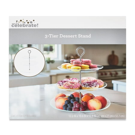 12.87″ X 13″ GLASS 3-TIER DESSERT STAND, BY WAY TO CELEBRATE
