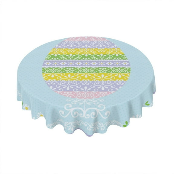 Eveokoki Easter Round Tablecloth 60 inch Diameter Striped Easter Egg Table Cloths Spill Proof Wrinkle Table Cloth for Kitchen Dining Decoration Holiday Parties