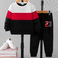 thumbnail image 2 of KPOPLK Toddler Boy Fall Winter Sweatshirt Outfit Clothes Boys Long Sleeve Pattern Pullover Tops Joggers Pants Set(4-5 Years,Hot Pink), 2 of 3