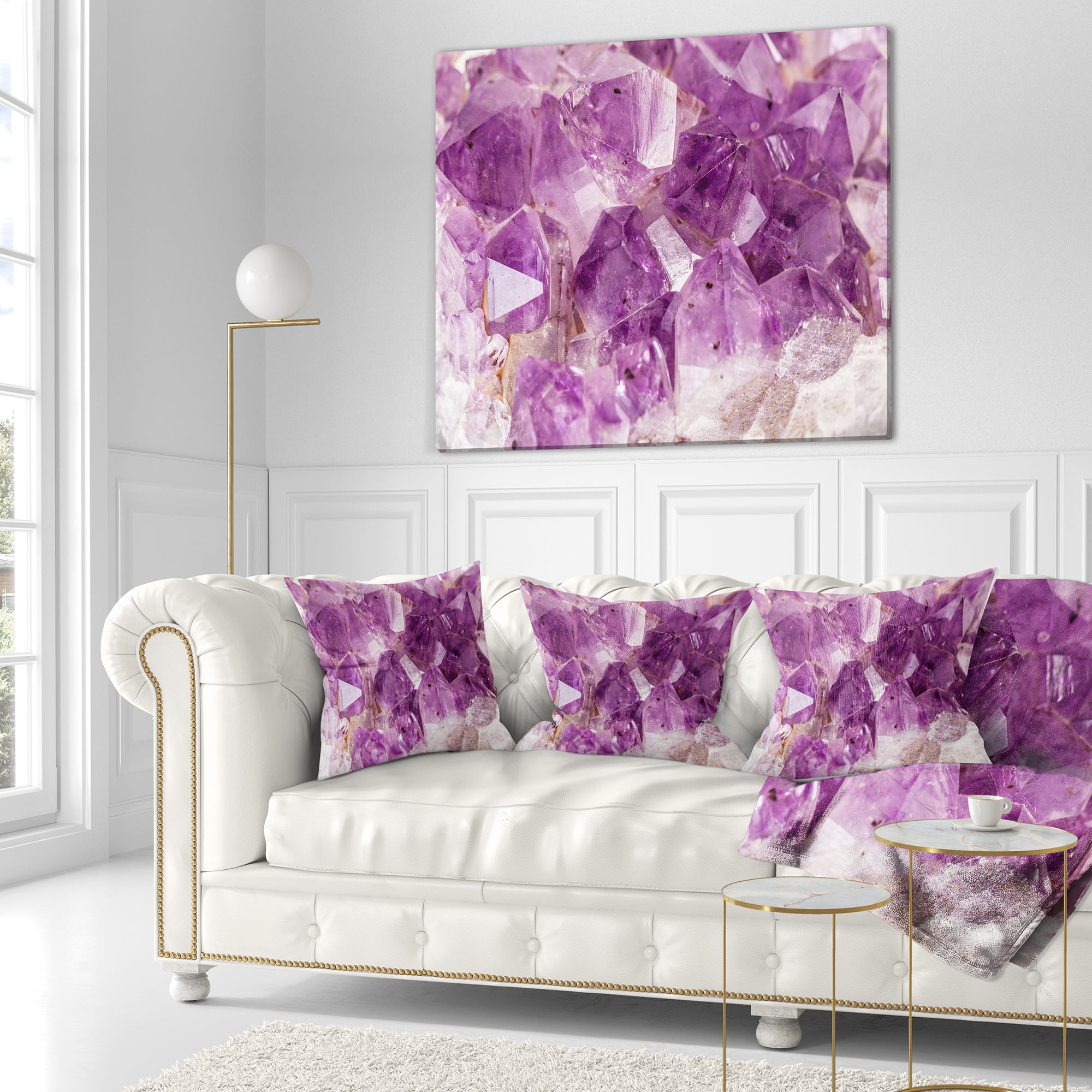 Designart Purple Amethyst Macro - Abstract Throw Pillow - 18x18