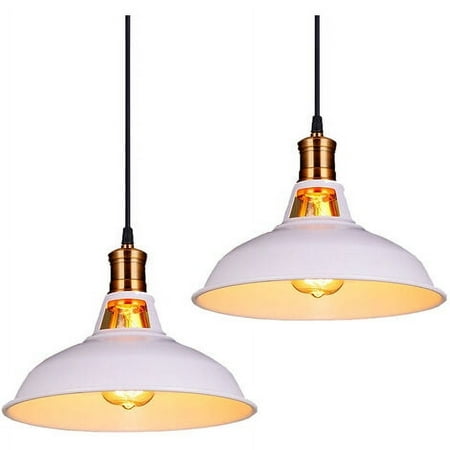 

Duulaya Set of 2 vintage pendant lights 2 industrial style light fixtures vintage ceiling light interior lighting kitchen living room dining room bedroom lamp white Ø 270mm