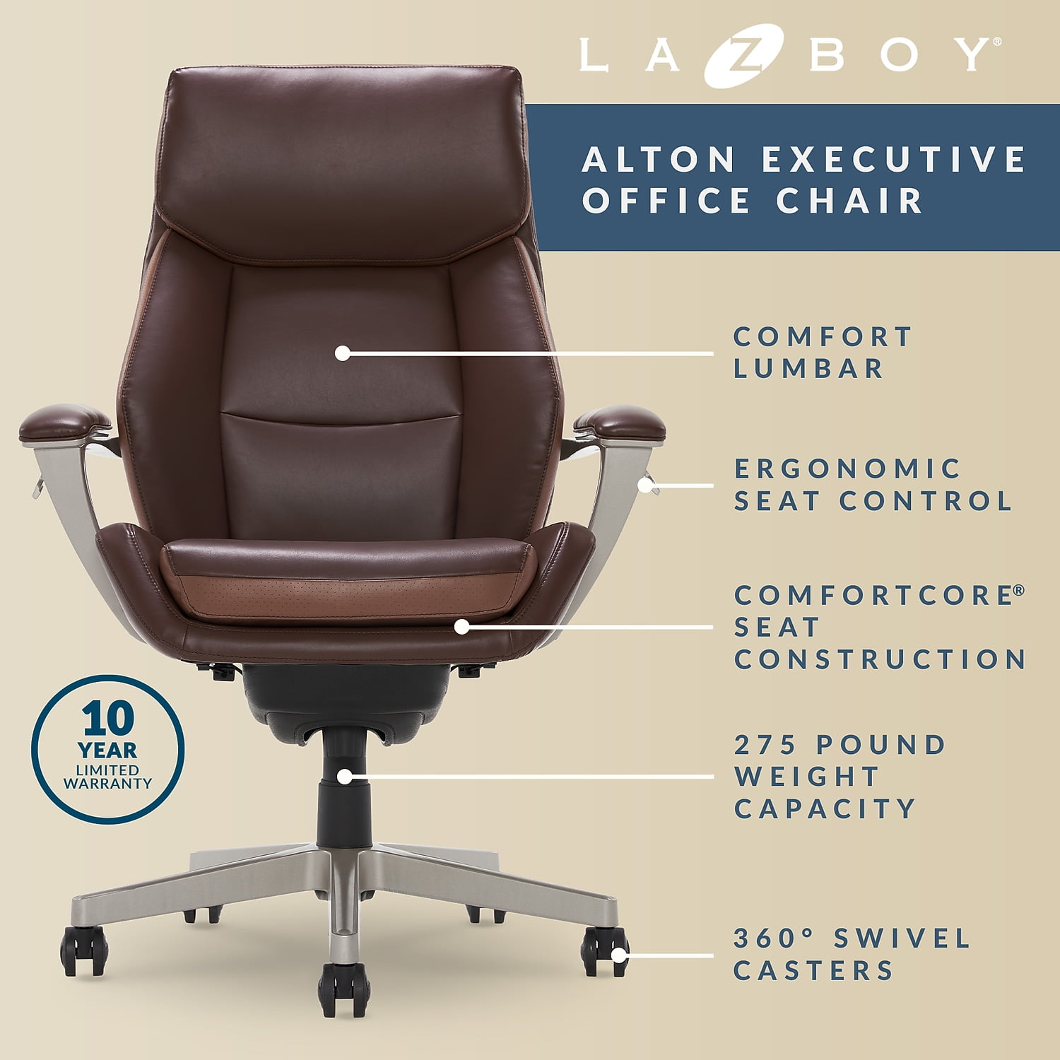 La-Z-Boy Alton High Back Ergonomic Office Chair, Bonded Leather