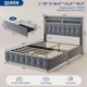 thumbnail image 2 of QinaQin Base de cama tapizada con cabecera y 2 cajones, luz LED, contacto y puerto USB, tapizado suave tipo plush, diseño moderno silencioso y funcional para recámara, 2 of 9