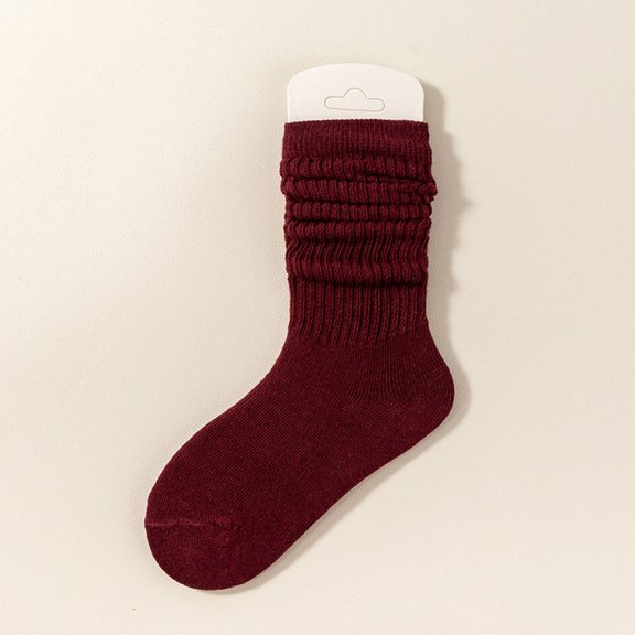 RKSTN Ruffle Socks Cotton Boys Socks Solid Color Pile Slouch Socks Breathable Soft Crew Socks (Wine ,9 Years)