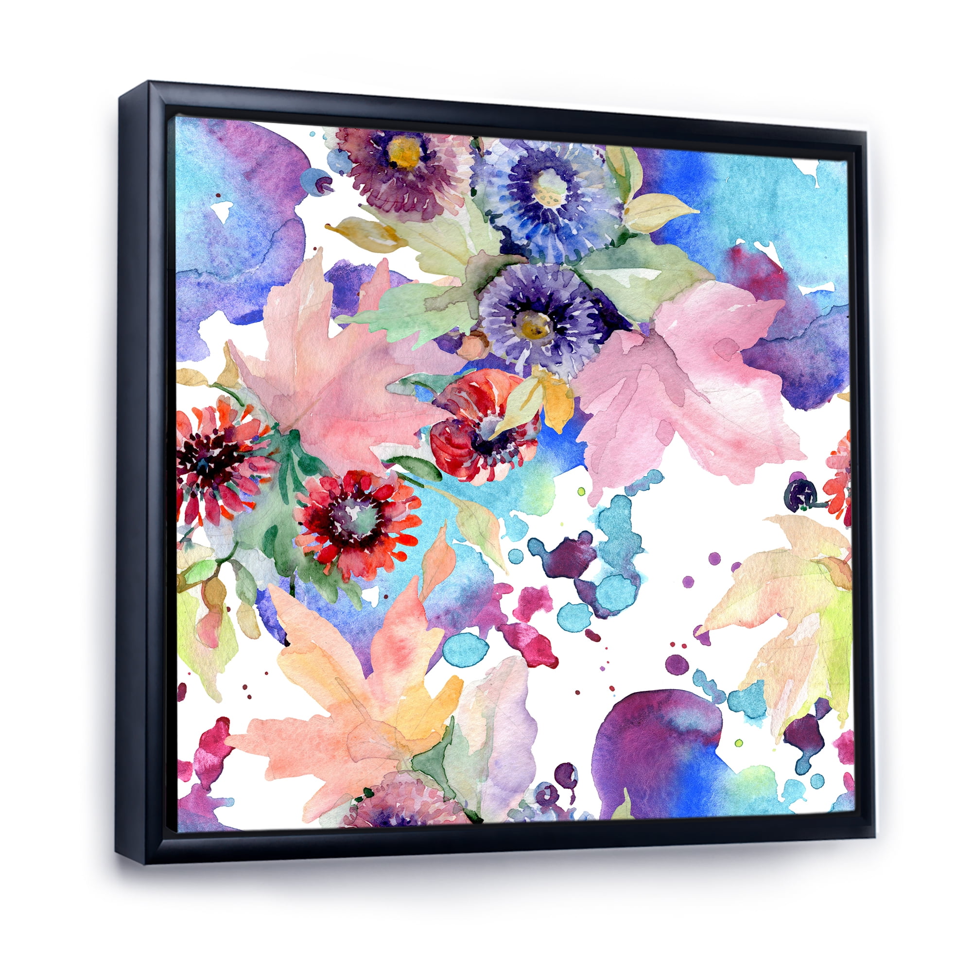 Wildflowers and Vibrant Wild Spring Leaves VIII 30 in x 30 in Framed Painting Canvas Art Print, by Designart