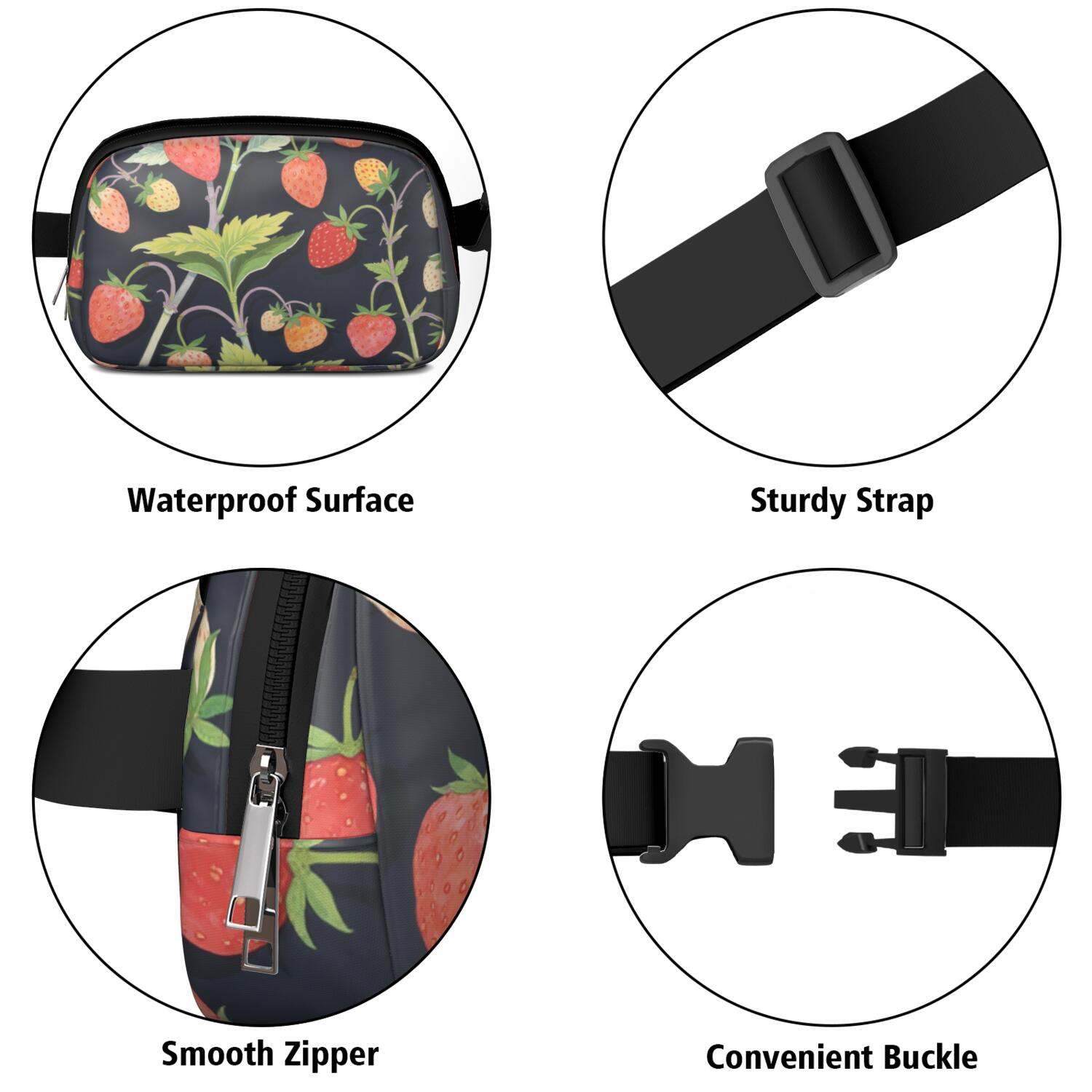 Fanny Pack Strawberry Waist Bag Running Belt Bag for Jogging for Women Casual Waist Packs with Adjustable Strap Waterproof Belt Bag for Workout Running Travelling