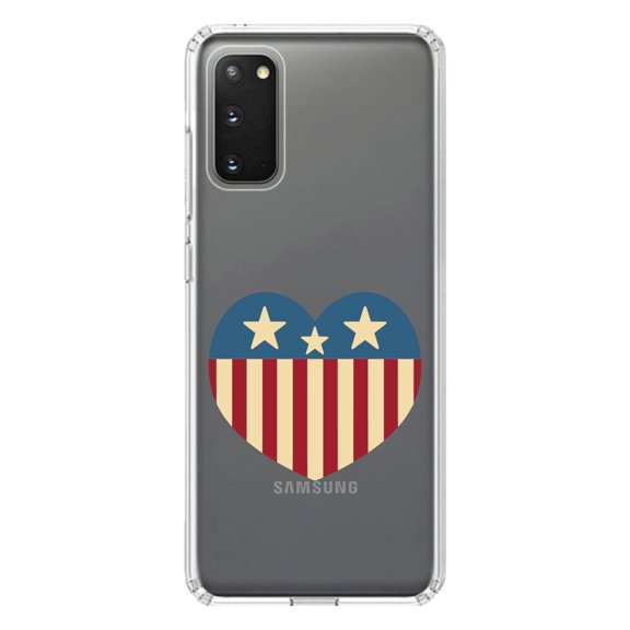 DistinctInk Clear Shockproof Hybrid Case for Galaxy S20 PLUS / 5G (6.7" Screen) - TPU Bumper Acrylic Back Tempered Glass Screen Protector - USA Heart Flag Red White & Blue