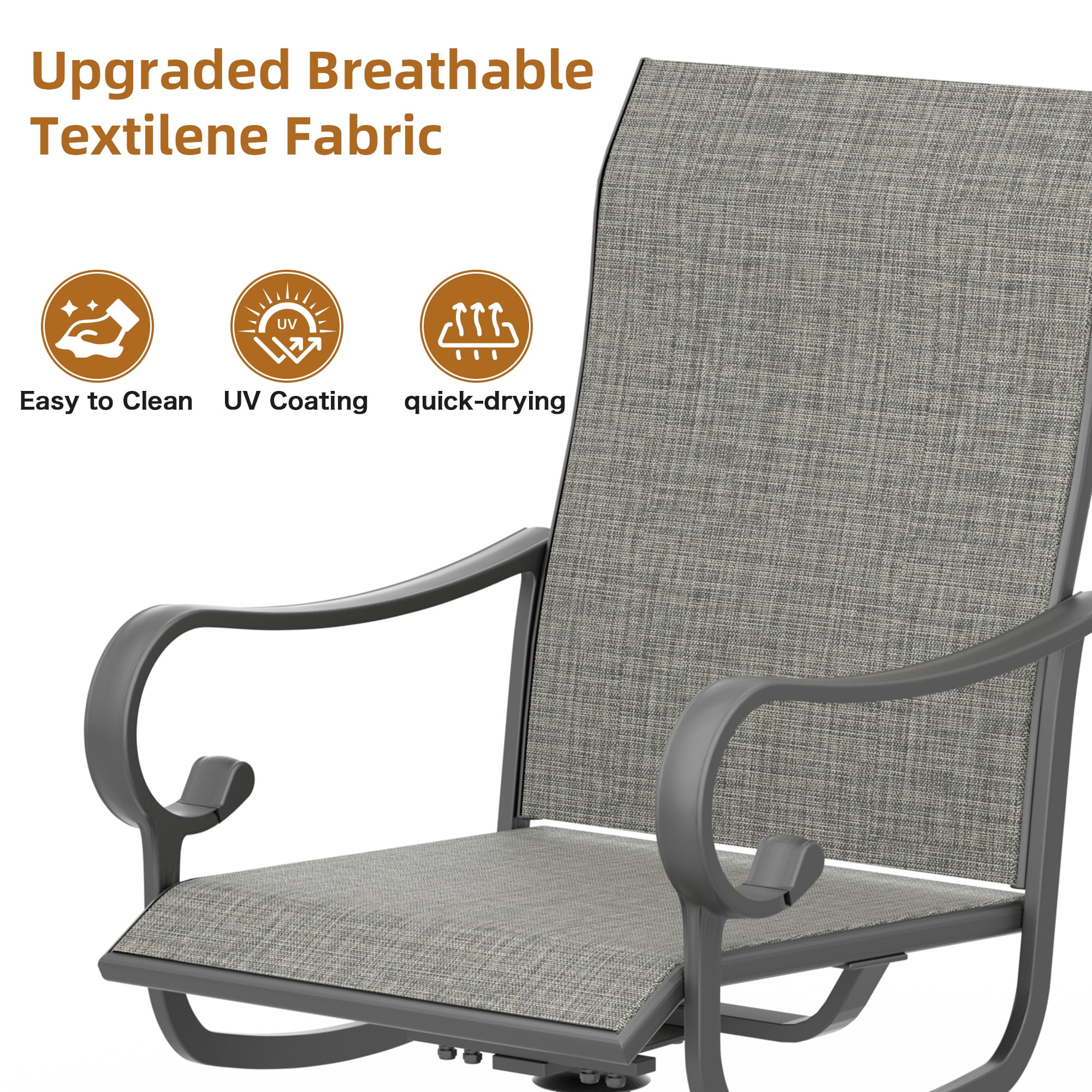 Zidtia Patio Swivel Rocker Chairs Set of 2, High Back Outdoor Dining Chairs with Sturdy Metal Frame, All-Weather Swivel Chairs,Gray