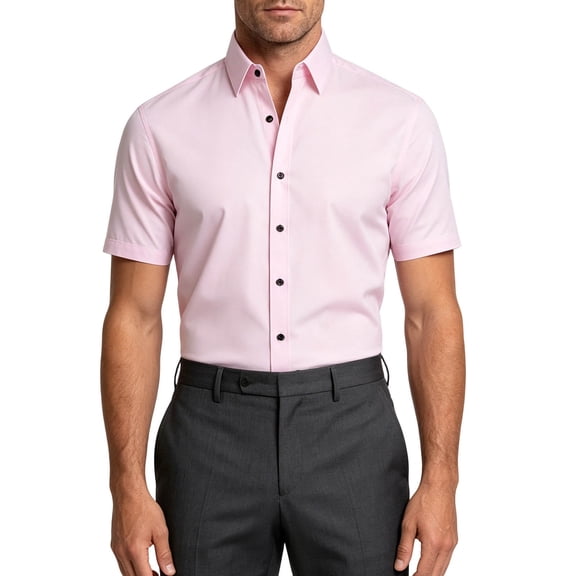 VEKDONE Men's Dress Shirts Short Sleeve Button Down Wrinkle Free Stretch Tucked in Shirt Regular Fit Business Casual Formal Shirt Solid Color Work Shirts Pink XXXL