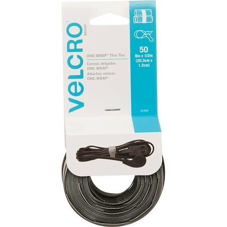 VELCRO® Brand ONE-WRAP® Thin Ties 8in x 1/2in Ties, Gray & Black - 50 ct.