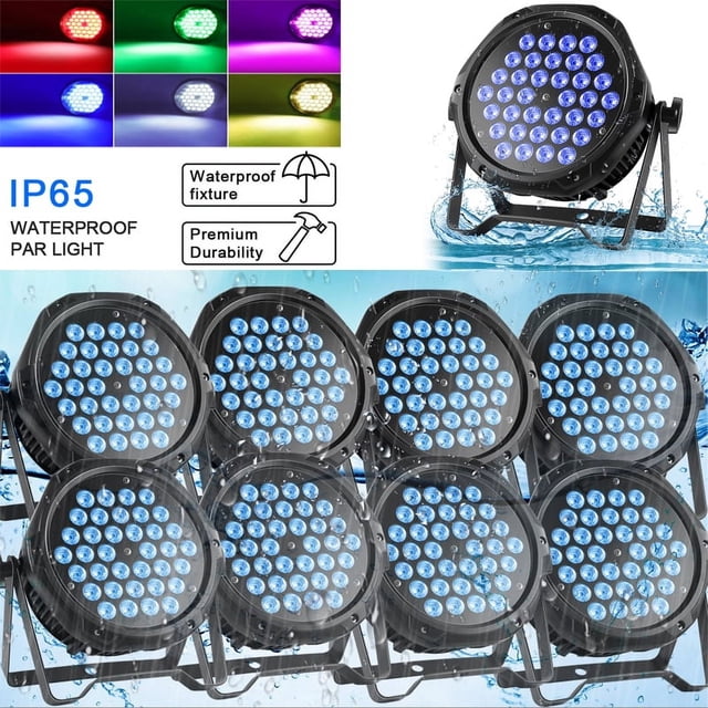 IP65 Waterproof Par Light 36 PCS RGB 3-IN-1 LED Stage Light DMX Control Party Wash Light Strobe Effect DJ Light for Christmas Disco Club Wedding Bar,8pcs