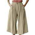 thumbnail image 3 of QATAINLAV Womens Wide Leg Linen Pants 2025 Summer Beach Flowy Palazzo Pants Casual Loose Lightweight Trousers with Pockets Khaki L Gifts for Mom, 3 of 9