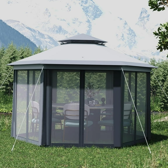 Studyset 13'X13’Patio Portable Gazebos with Mosquito Netting,Double-Layer Outdoor Canopy Tent,Hexagonal Pavilion for Garden Backyard Lawn & Deck,Heavy Duty Party