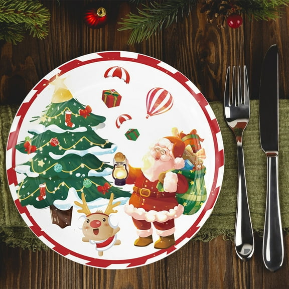 20 Pieces Christmas Plates 9 Inch Round Christmas Paper Plates Santa Claus Reindeer