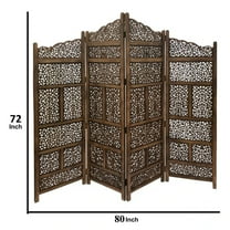 Wood Room Divider 4 Panel Carved Screen