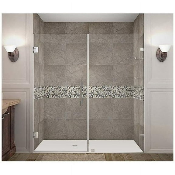 AstonGlobal SDR990-CH-76-10 Nautis 76 x 72 in. Completely Frameless Hinged Shower Door with Glass Shelves in Chrome